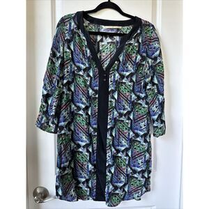 Twelfth Street Cynthia Vincent Dress M Silk 3/4 Sleeve Abstract Geometric Artsy